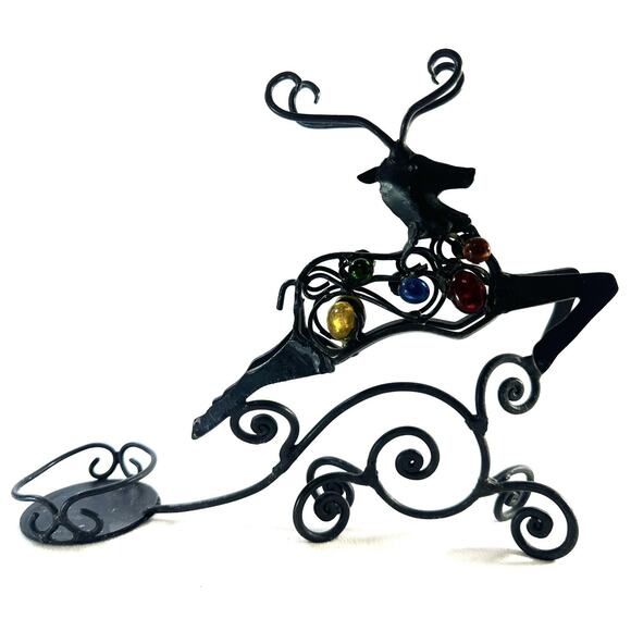 Pier 1 Metal Reindeer W/ Colorful Beads With Votive Candle Holder 9” Long - Picture 5 of 7